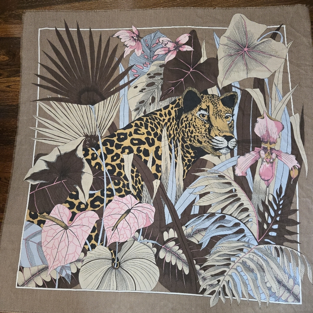 Leopard Floral Neutral Italian 41 Inch Square Scarf